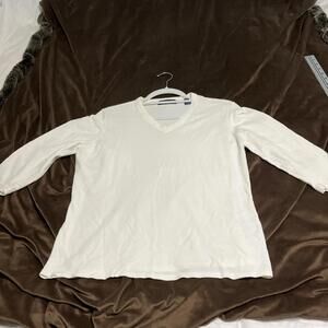 Karen Scott Women’s 3/4 Sleeve V-Neck T-Shirt In White Sz Large